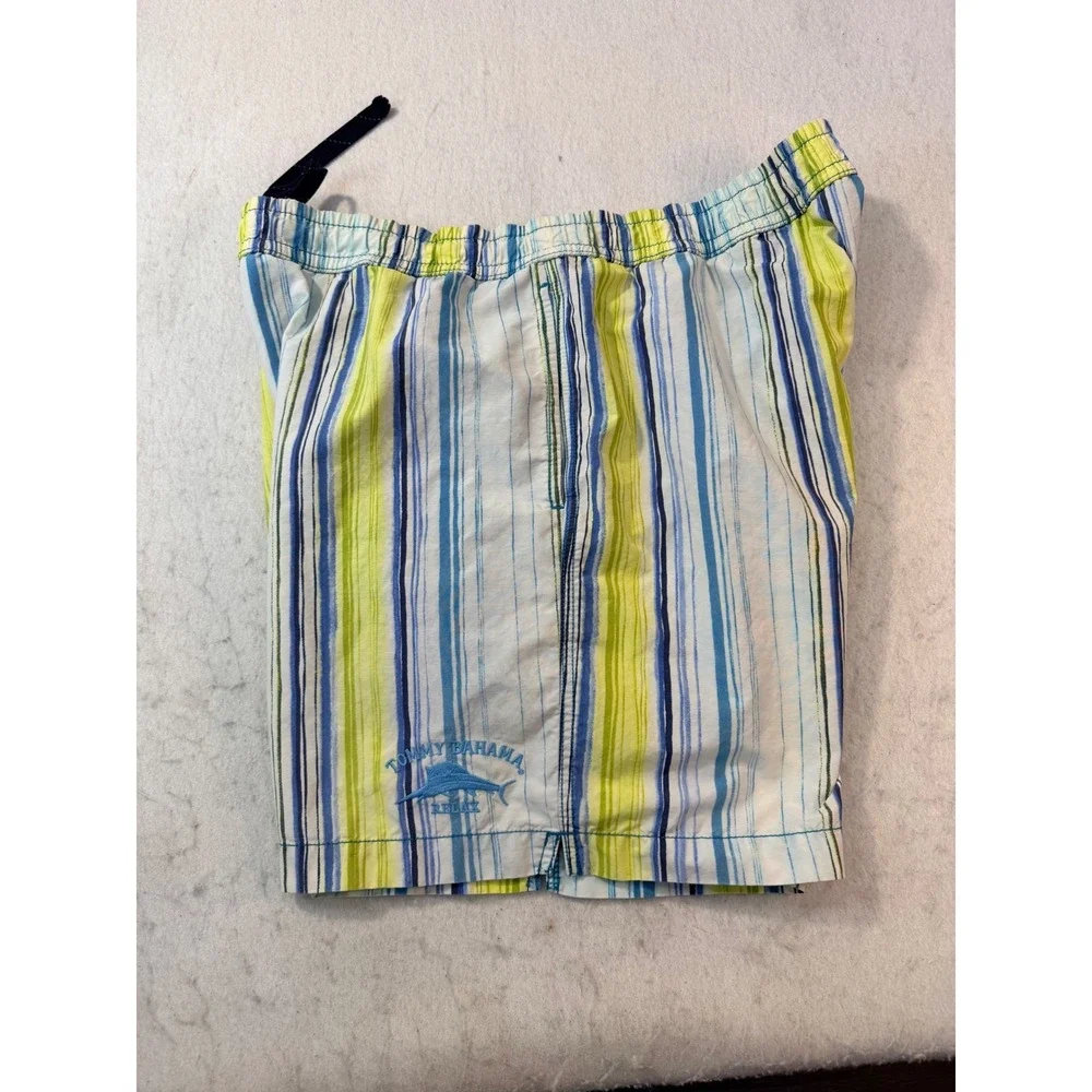 VTG Tommy Bahama Relax Mens Blue Green Striped Swim Trunks Cargo Pocket Size XL